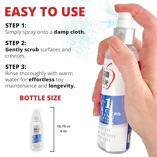 Image of Adam & Eve Sex Toy Cleaner, 4 In 1 Pure And Clean Misting Spray, Fast Acting Misting Spray For Adult Toys, Vibrators, Dildos, Fresh Scent, Water Based Formula Perfect for Gifting, 4 oz (Pack of 2)