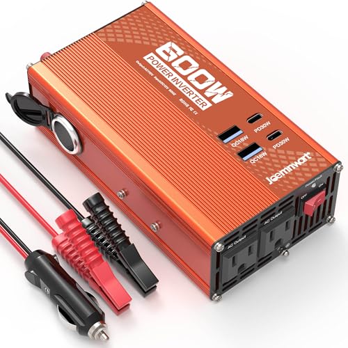 Joemnwart 600W Power Inverter DC 12v to 110v AC Car Plug Adapter with [30W PD USB-C] & [18W QC...