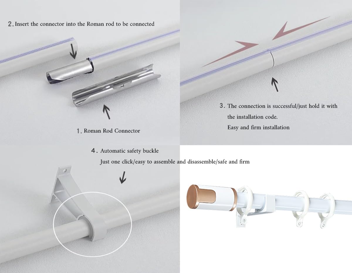 Système de rail de rideau 1 m 4,2 m Stumm Gardinenschiene avec embouts cylindriques pour fenêtres de salon et de chambre à coucher, longueur réglable, couleur blanche, taille : 2,9 m