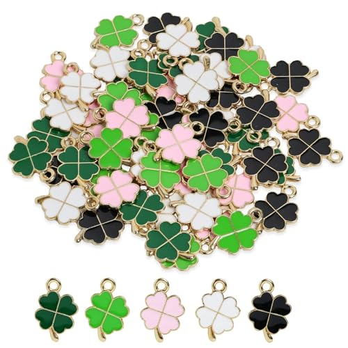 60 Piezas de Trébol de Cuatro Hojas en Metal, llavero trebol 4 hojas,Colgantes de Esmalte Multicolor para Fabricación de Joyas, Accesorios DIY para Llaveros, Pulseras, Collares y Pendientes