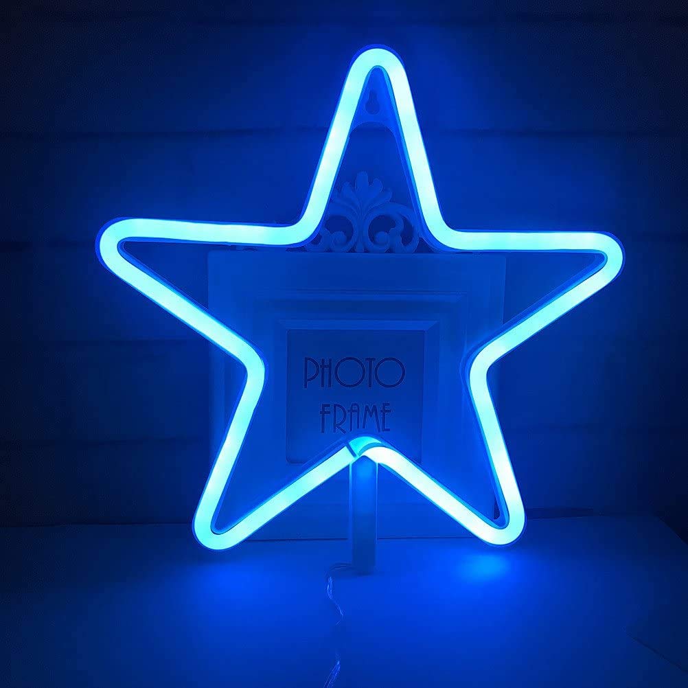 HULX Neon Night Light, LED Neon Signs Night Light Star Neon Lights Neon Lights for Kids Bedroom Battery USB Operated (Blue)