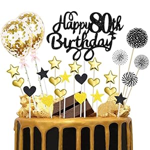 Tortendeko Geburtstag 80 Jahre, Schwarz Gold Happy 80th Birthday Cake Topper, 80. Geburtstag Tortendeko Kuchendeckel mit…