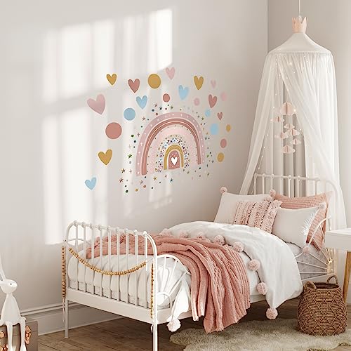 Tanlaby Boho RainbowWall Stickers, Large Rainbow Flower Wall Decals, Colorful Dots Hearts Stars Wall Decor - Image 4