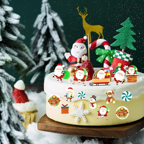 60 Stück Weihnachten Essbare Tortendeko, Zucker Dekoration, Kuchen Deko, Streudeko, Backzubehör für Cupcakes, Muffins, Schokolade, Süßigkeiten, Eis