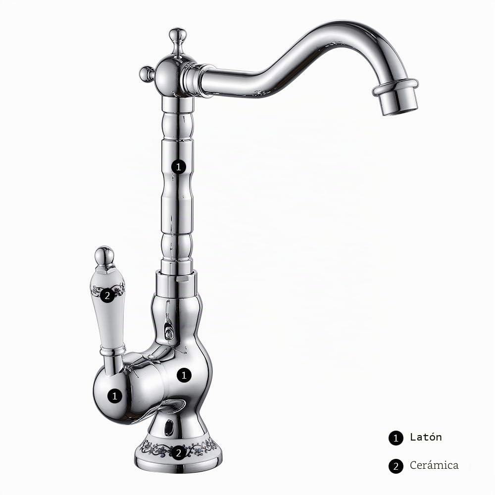 Keyohome Grifo de Cocina Monomando Antiguo Vintage Mezclador de Cocina Clásico de Latón (Bañado) Bronce