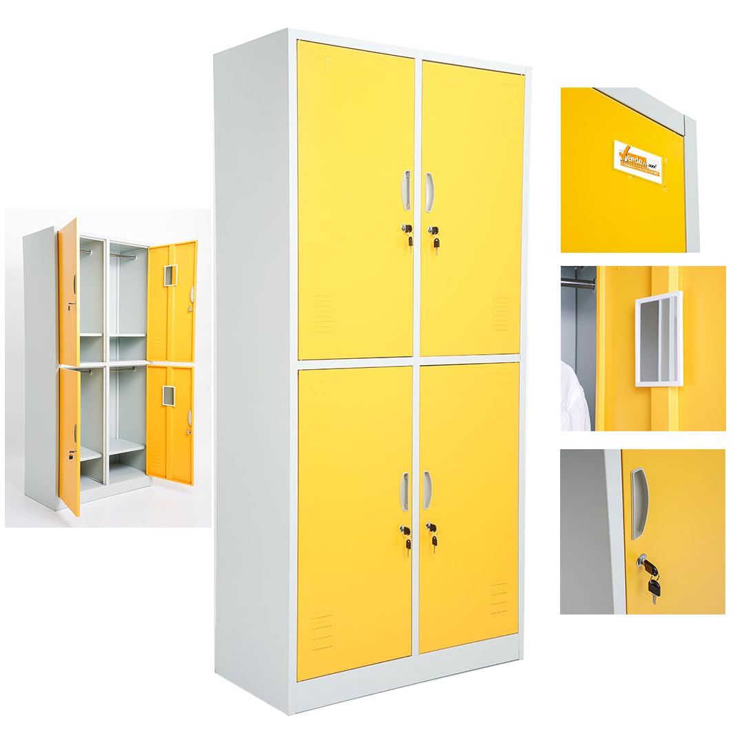 ARMADIETTI SPOGLIATOIO IN METALLO 85X180X42-4 ANTE SOVRAPPOSTE GRIGIO BLU ARANCIONE GIALLO VERDE - Giallo