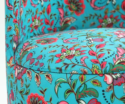 Image of NACIA Elegant Velvet Printed Ottoman Chair | Dressing Table Chair for Bedroom Makeup Room Decor | Modern Upholstered Ottoman with Wooden Legs for Living Room & Home (18x18x32 Inches, Blue)