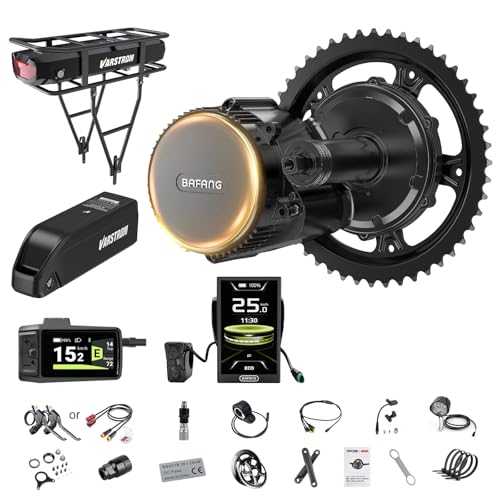 BAFANG Mittelmotor E-Bike Umbausatz, BBS01B BBS02B BBS-HD Mittelmotor Umbausatz Kit mit optionalem LCD-Display & Akku, 36V 48V 52V für Tretlager 68-73/100/120 mm Bike