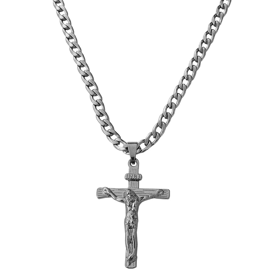 Religious Lord Jesus Christain Christ Crusifix Cross Black And Silver Stainless Steel Pendant Necklace Chain For Men And Women SujalPn20221105-image-37