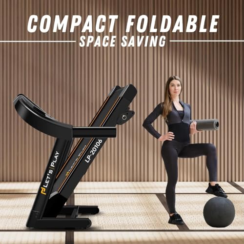 Image of LET'S PLAY 4HP Peak Motorized Treadmill for Home Gym Workout, Manual Incline Foldable Running Machine, 110Kg User Weight, Max Speed 12 km /hr, Bluetooth Speaker