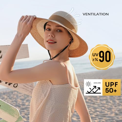 Image of Beach Hats for Women, Sun Straw Hat for Women, UPF 50+ UV Sun Protection Sun Hat Womens, Foldable Floppy Sun Hat
