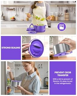 Andmenow Portable Electric Lunch Box, 33 Ounce Food Warmer Cooker,12/24/110V Upgraded Heated Lunch Box for Car/Truck/Office Ideal Men & Women's Gifts,Warming Soup,Meal,Spill-Free,100W (Purple)