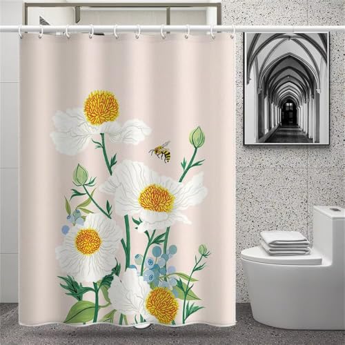 Rideau douche esthétique tissu polyester lesté style fleur d'abeille - 3