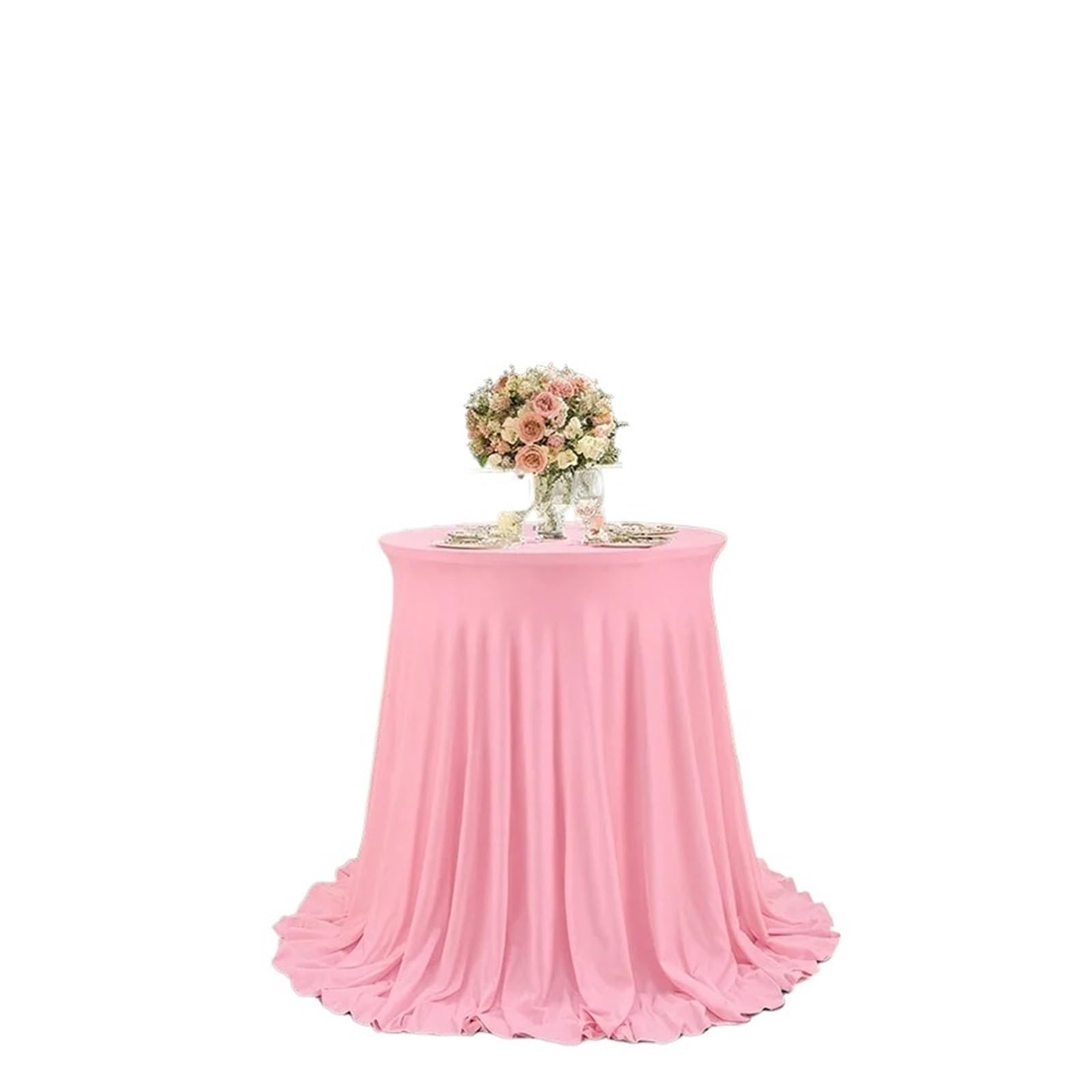 MQFBNNP Round table skirt Round Table Skirt 80x110CM Spandex Cocktail Tablecloths with Wavy for Wedding Party Banquet High Top Bar(Pink)