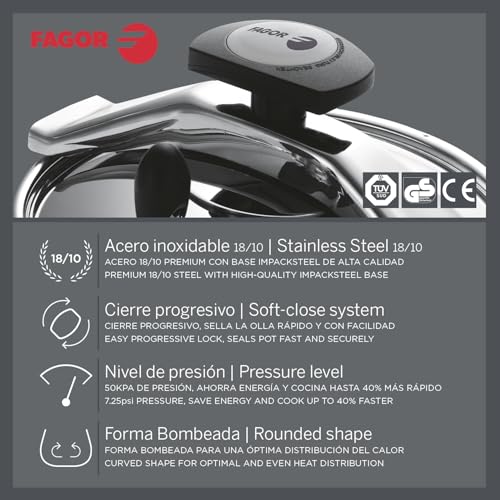 Fagor Clasica - Olla Express Rápida Tradicional 8L, Acero Inoxidable 18/10, Todo Tipo de Cocinas, Inducción, Mango Ergonómico, Fondo Termo-Difusor - imagen 3