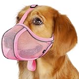 Mayerzon Dog Muzzle to Prevent Biting Scavenging Chewing, Soft Mesh Puppy Muzzles for Small Medium Sized Dogs, Breathable Reflective Adjustable Mouth Guard for Grooming Walking Training (S, Pink)