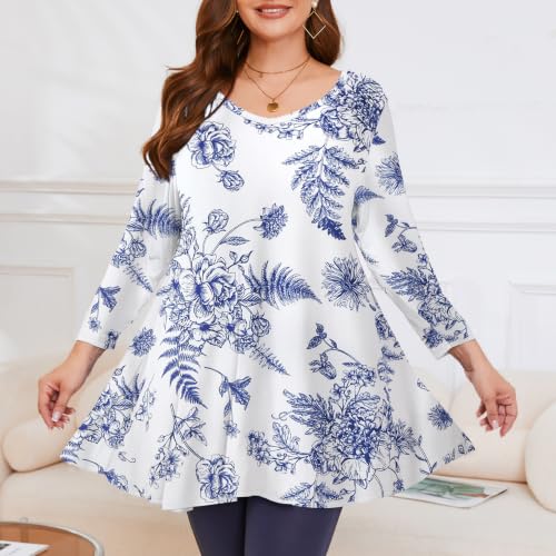 Image of LARACE Tunics 3 /4 Sleeve Plus Size Tops for Women V Neck Loose Fit Flowy Clothing for Leggings