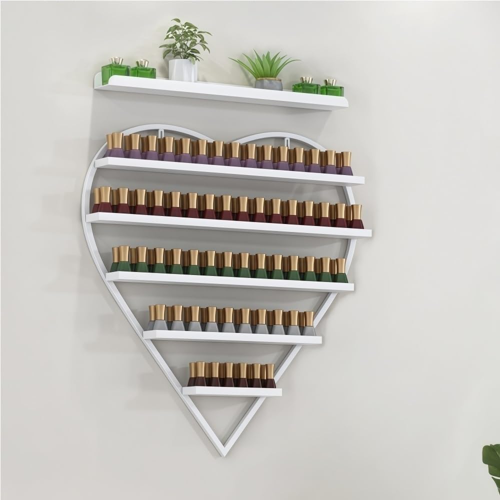 Organizzatore per smalti in Metallo, espositore a Parete a Forma di Cuore con Supporto SD, Adatto per saloni di Bellezza e Centri estetici (Bianco, Extra Piccolo).