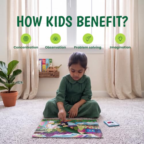 Image of The Curious Bees - Seek & Spot Puzzle & Game - Dino Puzzle | 60 Pieces + 10 Seek Cards | Gifts for Boys and Girls Ages 4-8 | BIS Approved | Made in India