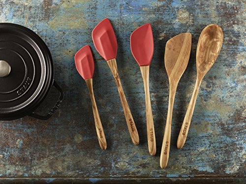 Colher Silicone com Cabo de Madeira Vermelho Granada Staub