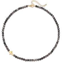 Stone Beaded Choker Cross Necklace for Women Healing Crystal Gemstone Necklaces Handmade Jewelry Gifts