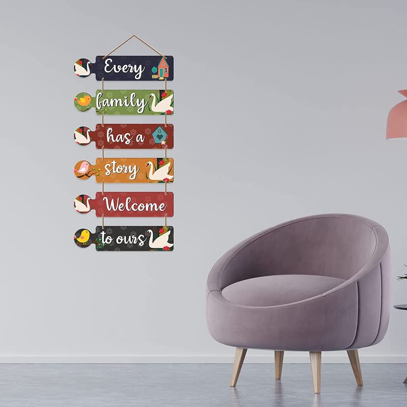 Image of Proxoto Every Family Has a Story Welcome to Ours Wall Hanging Decor | Wooden Inspirational Quote Hanging for Living Room, Bedroom, Entrance | Home Decoration Item
