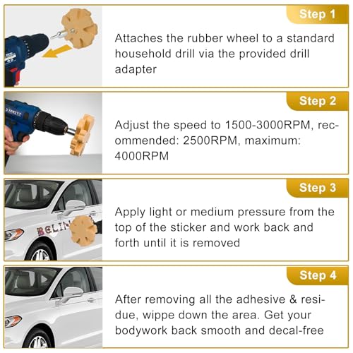 Image of 4 Pack 3.5 inch Eraser Wheel Decal Remover Eraser Wheel Adhesive Remover with Adapter Rubber Eraser Wheel for Drill Removes Car Decal Vinyl Tape Graphics Pinstripe Sticker Remover