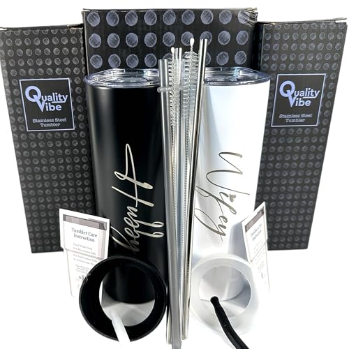 QualityVibe Wedding Gift- Wifey & Hubby 20 oz Skinny Tumblers, Gift for Couples, Bride-to-Be Gift, Present for Newlyweds