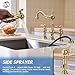 Leetcp Gold Bridge Kitchen Faucet with Pull Down Sprayer, 2 Handle Bridge Faucet for Kitchen Sink, Center Set Kitchen Faucet, Heritage Polished Gold Vintage Kitchen Sink Faucet