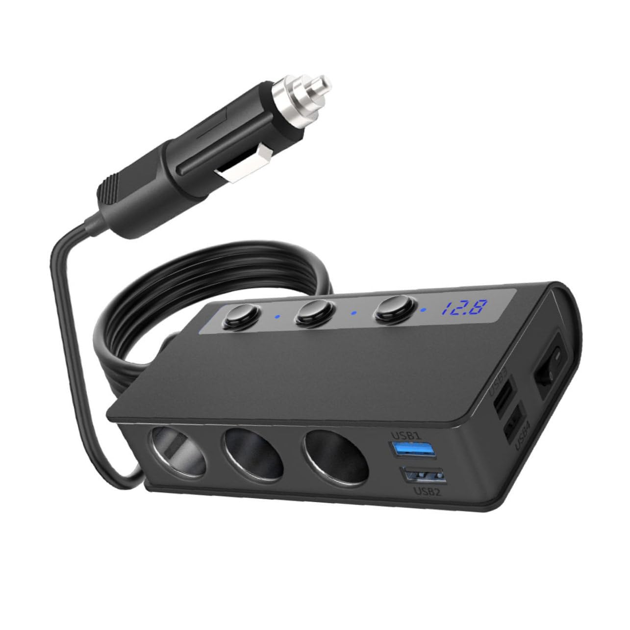 Adattatore Caricatore per Auto con Porte USB e Accendisigari Indicato per Caricamento Dispositivi Elettronici Auto con Monitoraggio Della Batteria e LED