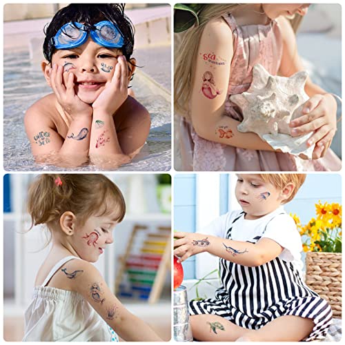 60 Pieces Under The Sea Mermaid Party Decorations Temporary Tattoos For Kids, Ocean Beach Pool Birthday Party Supplies Favors, Mermaid Shark Dolphin Octopus Fish Fake Tattoo Stickers For Boys And Girls #TOP6