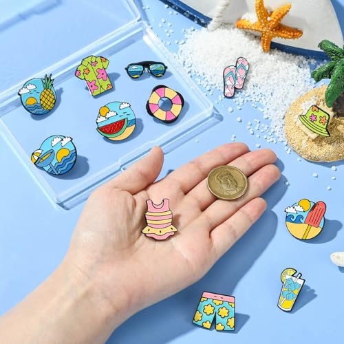 Image of Airssory 12 pcs 12 Styles Beach Theme Alloy Enamel Brooches Travel Watermelon Ice Cream Pineapple Drink Sunglasses Lapel Pins for DIY Clothes Backpack Hats Jackets Craft