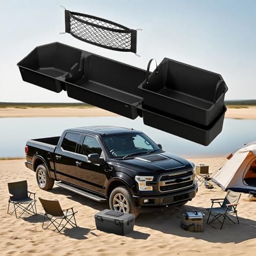 POPSTORE Underseat Storage Box Upgraded Rear Under Seat Organizer Cargo Box Compatible with 2015-2026 Ford F150 SuperCrew & Crew Cab 2017-2026 Ford F250 F350 F450 F550 Super Duty