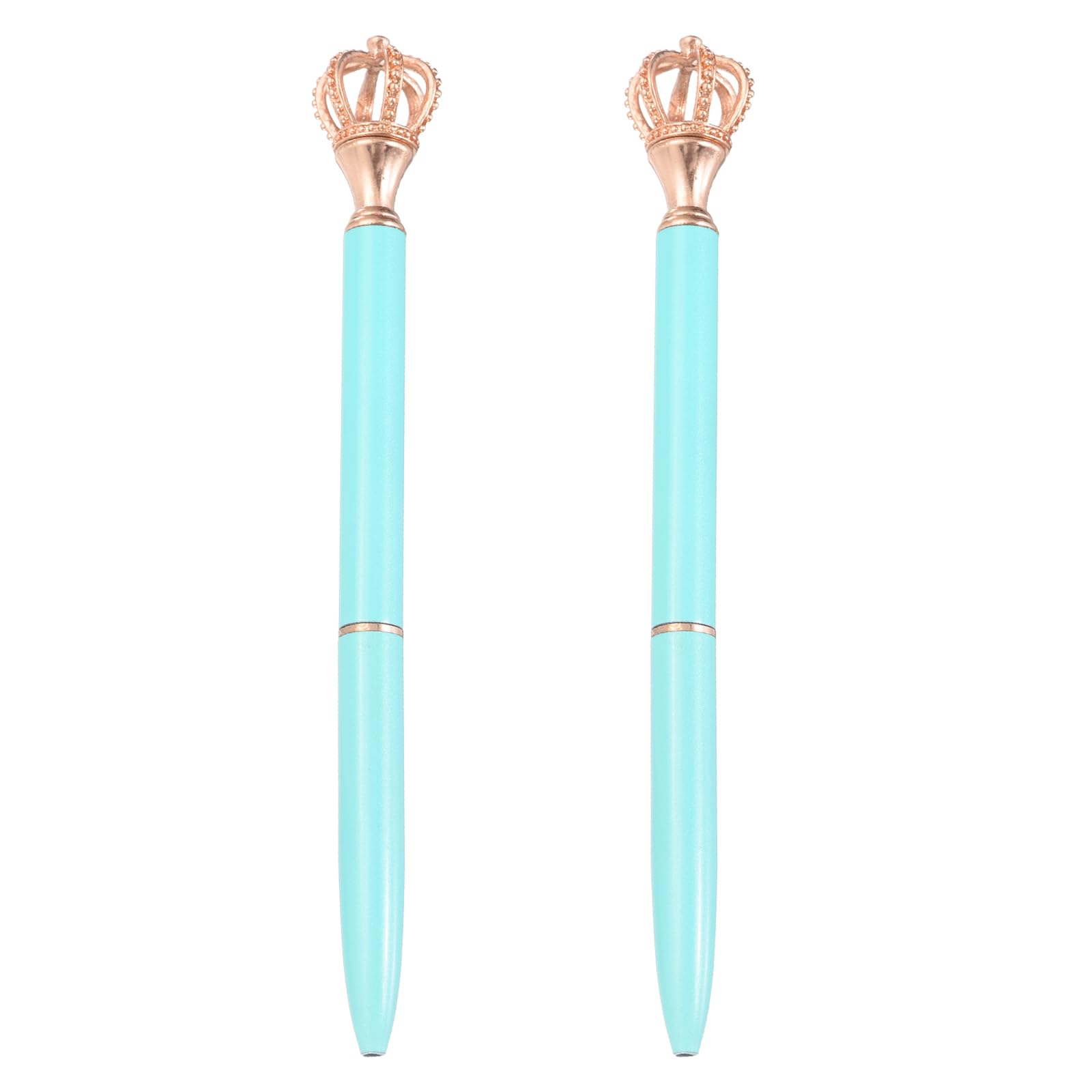 PATIKIL Crown Ballpoint Pen, 2Pcs Sparkling Bling Metal Pen with Crown Top Elegant 1.0mm Black Ink Ballpoint Refillable for Office Business Wedding Party Birthday Gift, Candy Blue