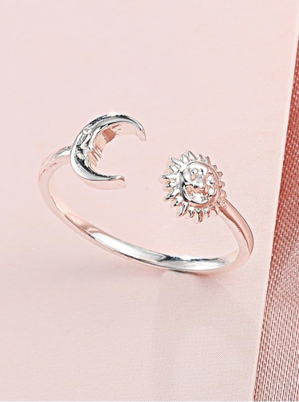 Simple Retro Sun Moon Open Ring Fashion Cute Adjustable Silver Color Ring Mother's Day Birthday Valentine's Day Engagement Wedding Jewelry Gifts for Women2