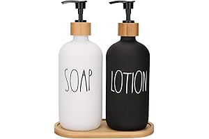 Soap and Lotion Dispenser Bathroom Set, Farmhouse Decor, Black and White