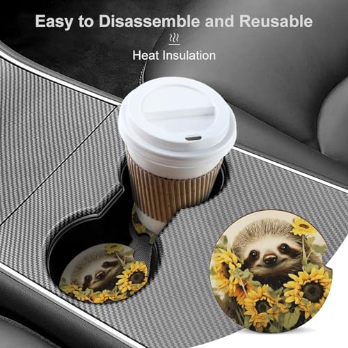 Posavasos para portavasos de carro, 2 piezas con diseño de perezoso y girasol miniatura 4