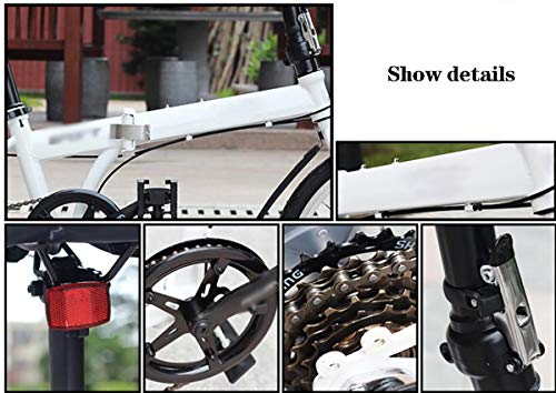 Vouwfiets, Heren Dames Opvouwbare fiets, Opgevouwen binnen 10 seconden, Gestroomlijnd frame, 20-inch 6-versnellingen… - Afbeelding 5