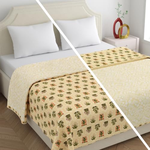 Image of Home Ecstasy 100% Cotton Mulmul Reversible Dohar for Double Bed 210 GSM (86 x 88 inches), Yellow