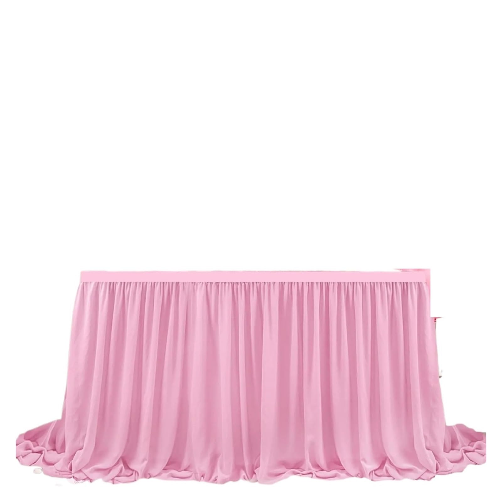 Nappe à volants rose pour dissimuler les pieds de table de fête