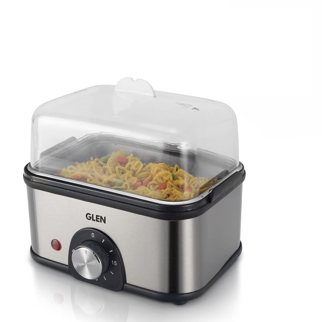 Glen 3 in 1 Electric Multi Cooker | Egg Boiler - Steam | Cook & Boil - 45 Minutes Timer | 350W Boil 8 eggs at a time -non stick heating plate 2 food/egg trays for cooking at 2 levels(SA3035MC) Plastic