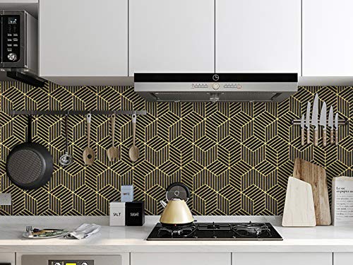Micpolo 17.7"X118"Black And Gold Wallpaper Modern Geometric Hexagon Peel And Stick Wallpaper Removable Contact Paper Self Adhesive Wallpaper Decorative For Wall Shelf Drawer Liner Cabinet Countertop #TOP2