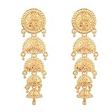 Efulgenz Pendientes Jhumka con forma de corazón en tono dorado indio, aretes colgantes de estilo etópico, joyería para mujer, cobre, sin piedras preciosas