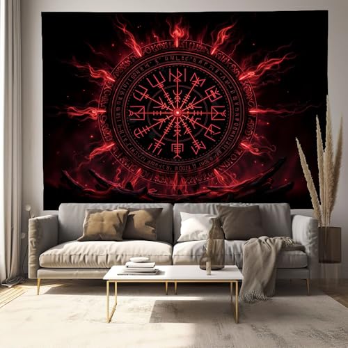 Tapiz de mitología vikinga DLERFLOVR de 200x150 cm en color rojo oscuro para pared