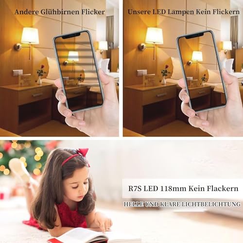 Dvnoua R7S LED 118mm Dimmbar Lampen, 20W LED R7S 118mm Ersatz für 200W Halogen Leuchtmittel, Warmweiß 3000K, 2000LM, Kein Flackern, 360°Abstrahlwinkel, für Flur/Deckenlampe/Stehlampe, 2 Stück