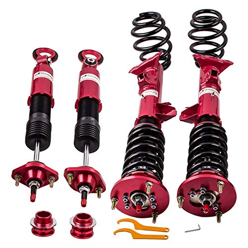 maXpeedingrods 4x Combinés Filetés Coilover 24 niveaux réglables pour BMW Série 3 E36 318i 323i 325i 328i 328is 328ic M3, 2 ressorts hélicoïdaux avant et 2 arrière - Rouge