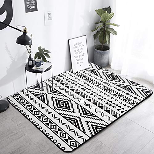 Tapis de salon géométrique noir et blanc 120x200 cm lavable et antidérapant