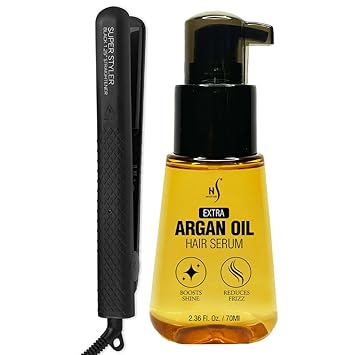 HerStyler Superstyler Onyx Ceramic Flat Iron and HerStyler Advanced Argan Oil Hair Serum Set