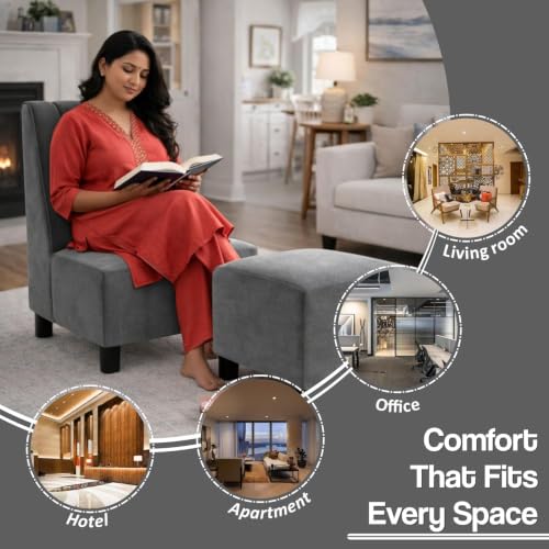 Image of Rosebell Sofa Set with Ottoman Combo 1 Seater Sofa Set with Matching Footrest for Living Room & Bedroom-Office - Grey