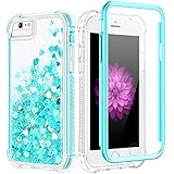 Caka Case for iPhone SE 2020, iPhone 6 6S 7 8 Glitter Case Liquid for Women Girls Bling Full Body Shockproof Love Floating Luxury Heavy Duty Clear Case for iPhone 6 6S 7 8 SE 2020 (4.7 inch)(Teal)